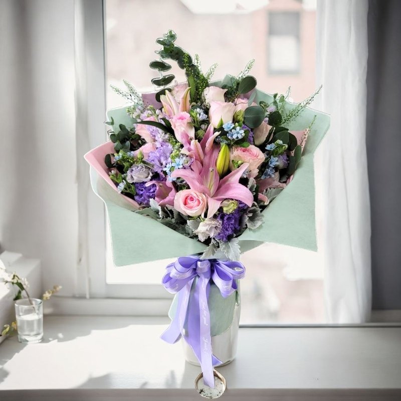 鲜花花束 (玫瑰、粉百合、蓝星花等) GF00252 - 植栽/盆栽 - 植物．花 