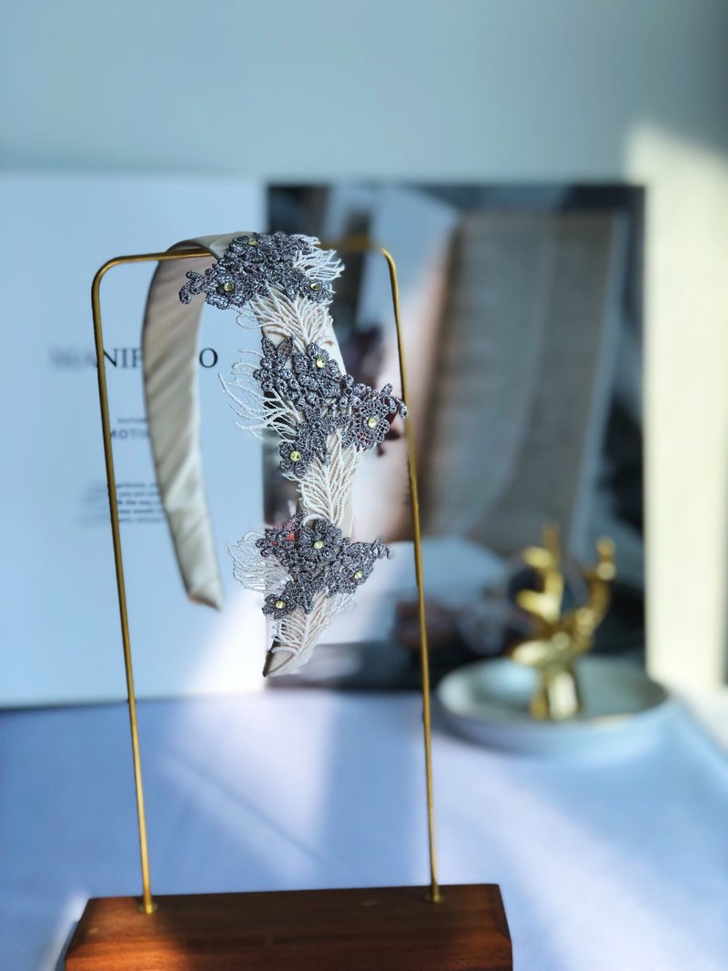 原创浅咖色花朵高端发箍 - 发带/发箍 - 丝．绢 金色