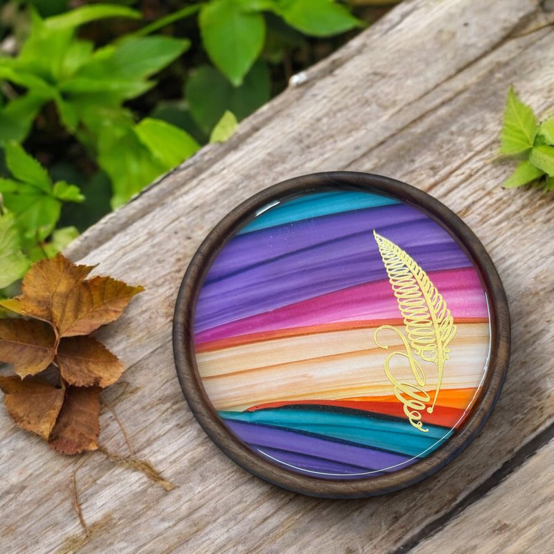 酒精墨水艺术优质胡桃木杯垫 - 羽毛 (E) - 摆饰 - 其他材质 多色