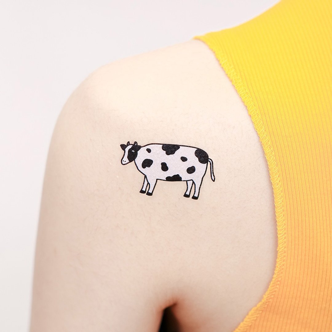 刺青纹身贴纸 -  乳牛 动物纹身 2入 - 纹身贴 - 纸 白色