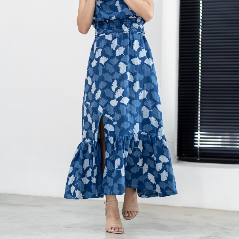 Natural Cotton Skirt Maxi Skirt Summer Long Cotton Skirt - Blue Leaf - 裙子 - 棉．麻 蓝色