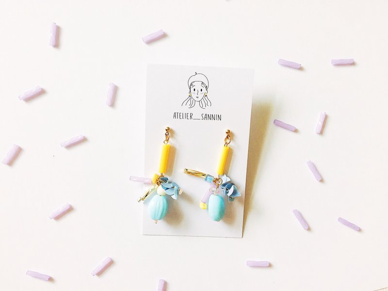 薄荷莱姆糖 垂坠耳钉 手工耳环 [可改夹/防过敏硅胶耳勾] - 耳环/耳夹 - 其他材质 多色