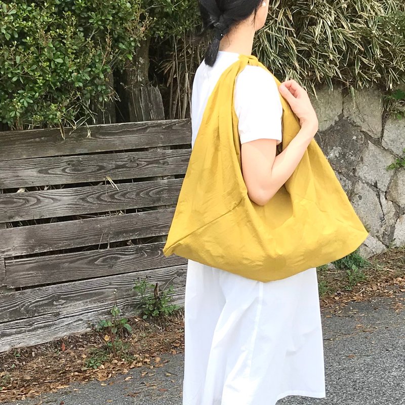 吾妻袋  购物袋 侧背包 圆点款-芥黄色 L size - 侧背包/斜挎包 - 棉 黄色