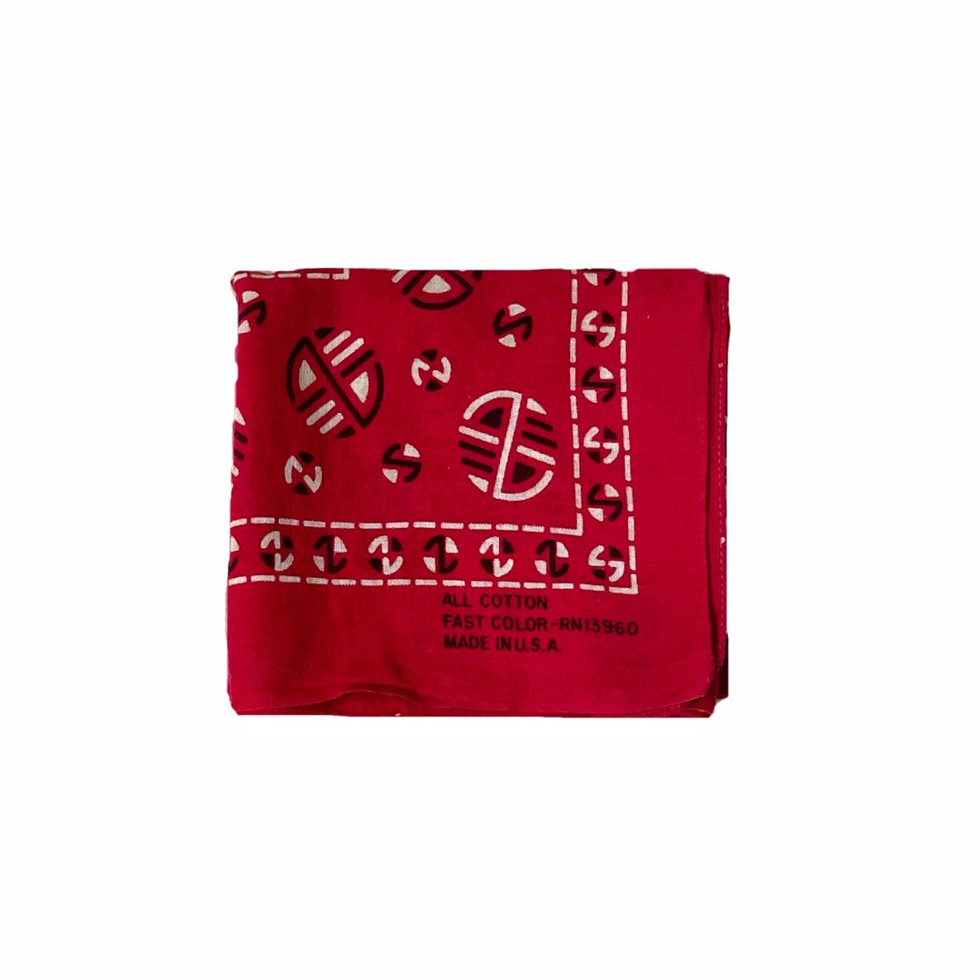Vintage 70s USA Bandana  红色几何图腾领巾 - 领结/领巾 - 棉 红色