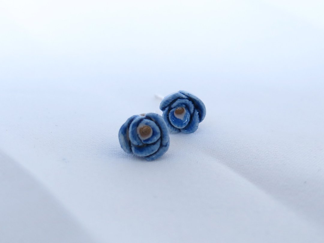 蓝Bonheur青花瓷纯银耳环/青花瓷饰品 - 耳环/耳夹 - 瓷 蓝色
