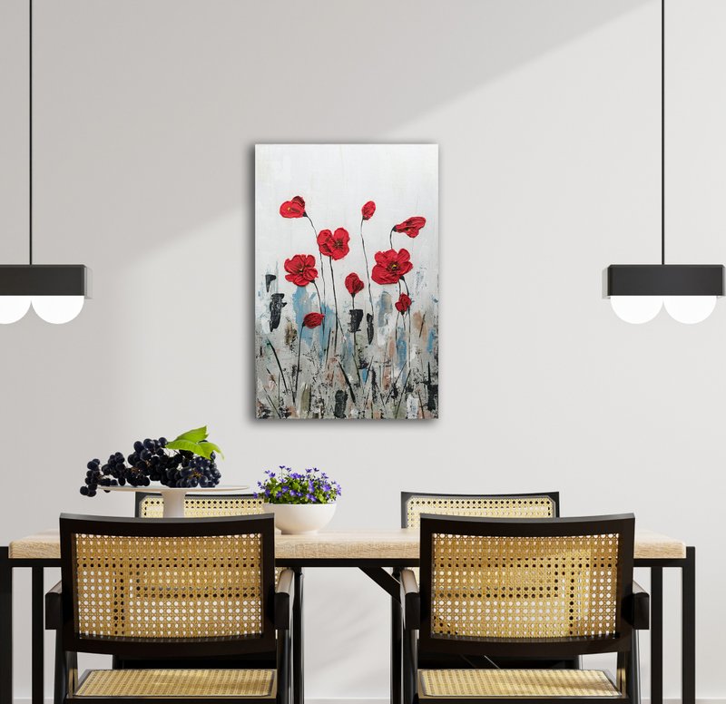 艺术家的浅色抽象原画，白色的红罂粟 - 墙贴/壁贴 - 压克力 白色