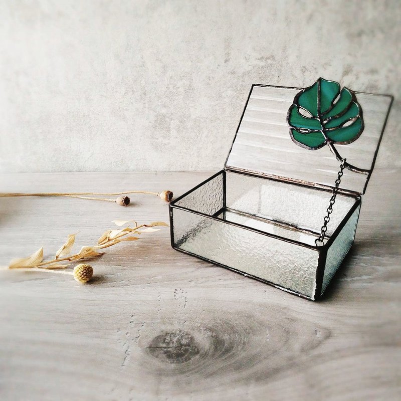 龟背芋珠宝盒 饰品收纳盒 镶嵌玻璃 - 收纳用品 - 其他材质 多色