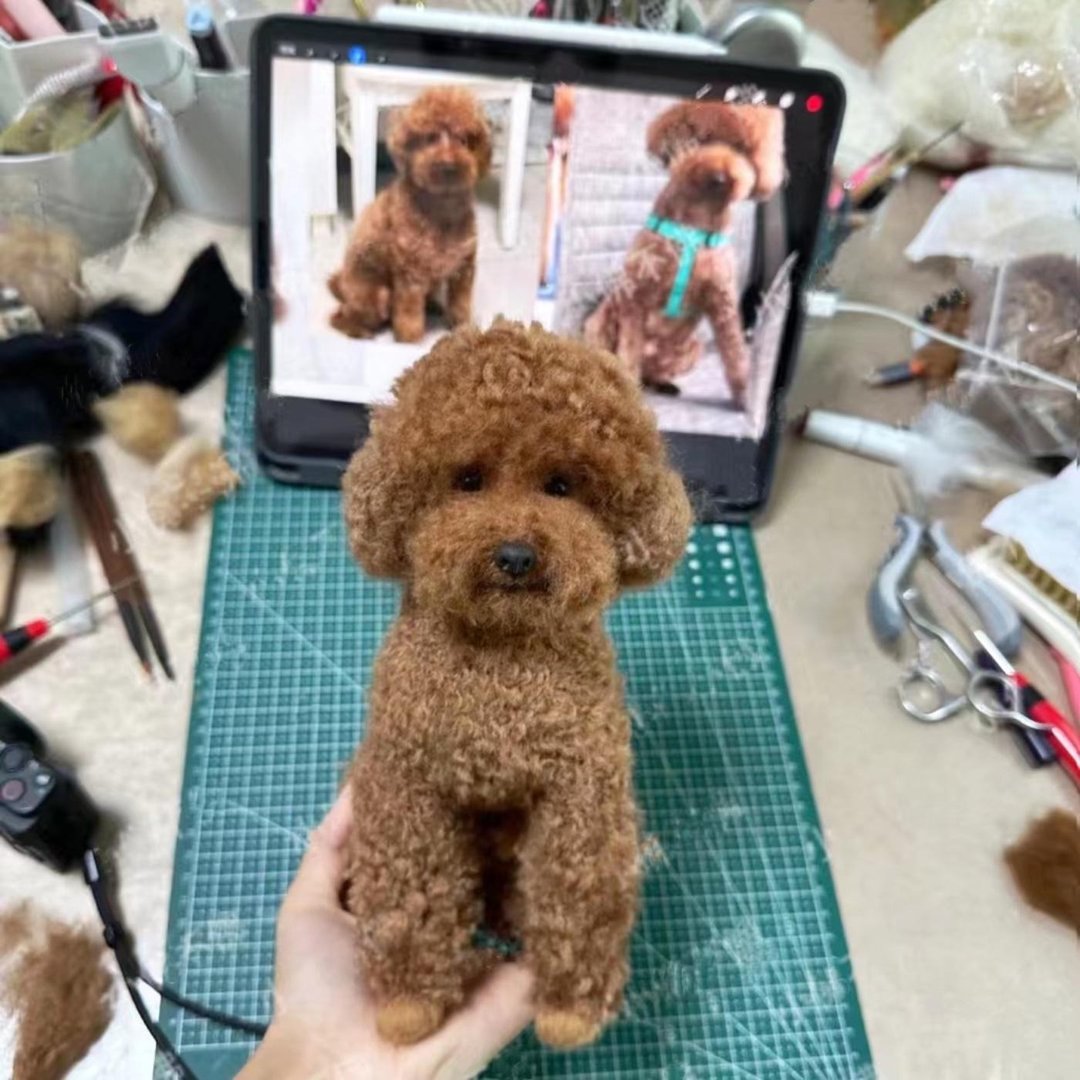 客制化逼真犬 羊毛毡 泰迪 宠物 娃娃 定制 手工 狗狗猫咪 100 - 玩具 - 羊毛 多色