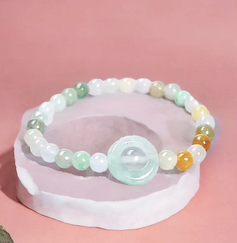 冰种多彩翡翠设计款手珠 | 天然缅甸玉A货翡翠 |  送礼 - 手链/手环 - 玉石 多色