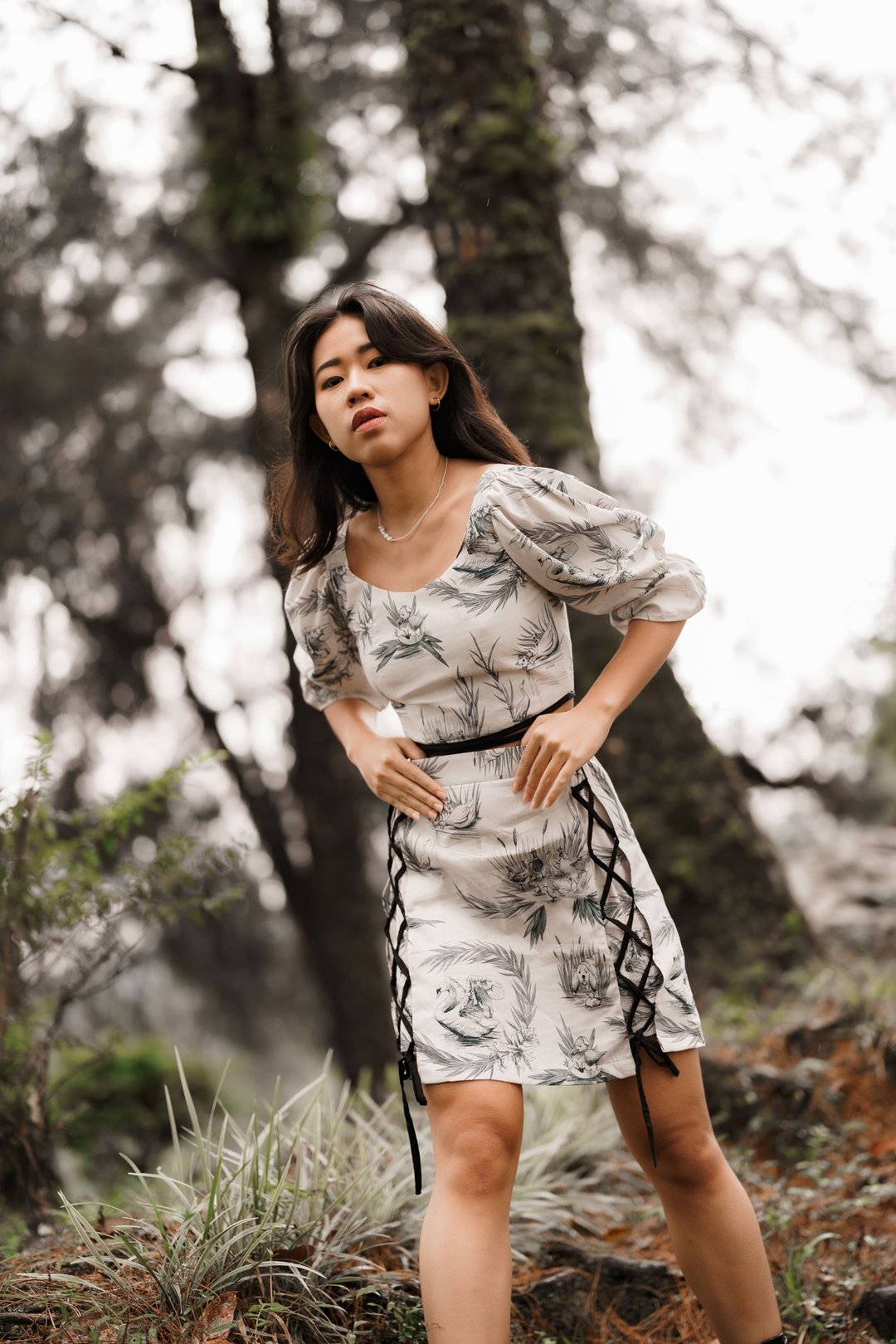 丑小鸭短版绑带衬衫 + 裙装组 - 女装上衣 - 棉 绿色