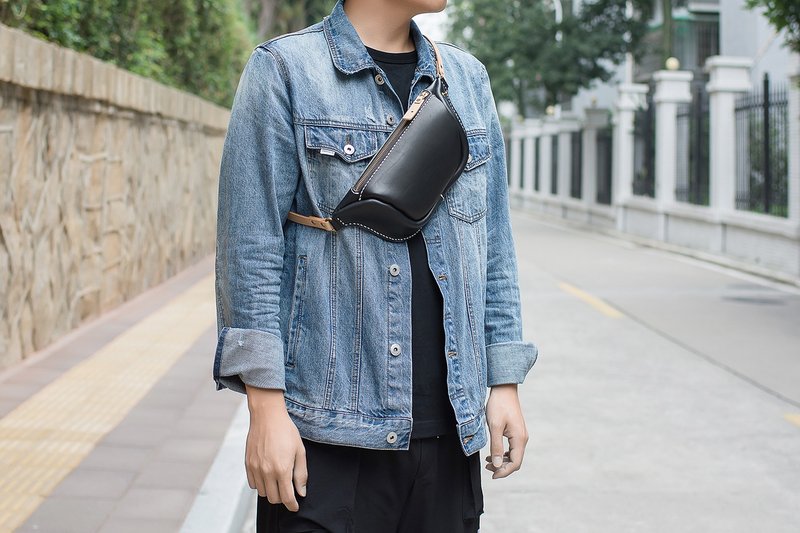 【切线派】纯手缝植鞣头层牛皮真皮胸包单肩斜挎简约复古腰包 - 侧背包/斜挎包 - 真皮 多色