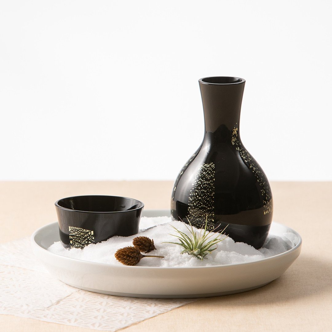 日本津轻 德利金箔清酒杯壶 / 黑 - 酒杯/酒器 - 玻璃 黑色