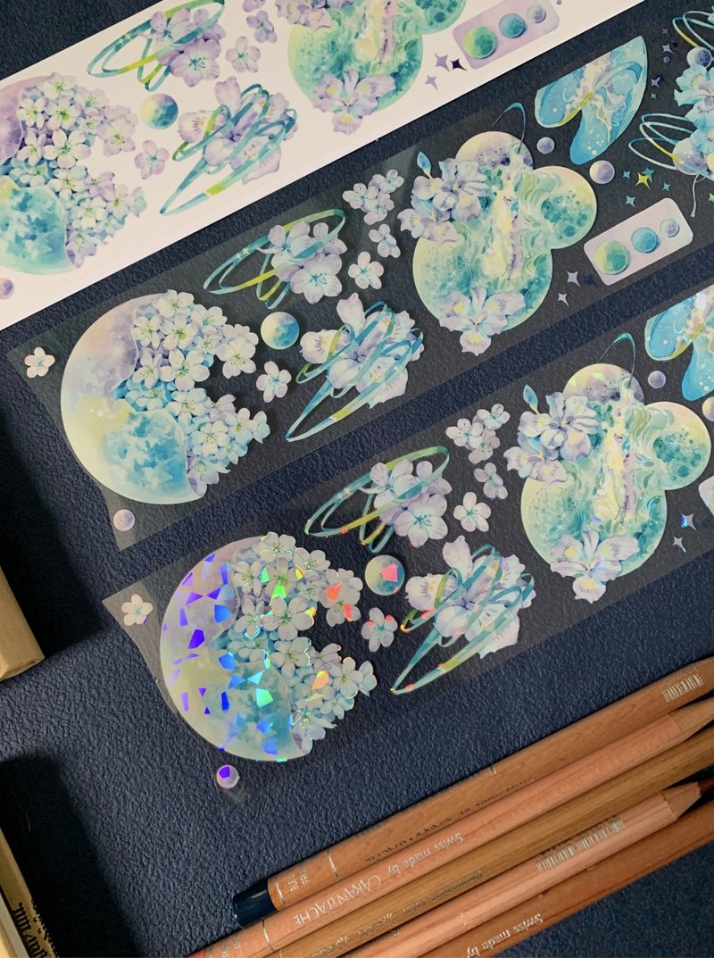 梦若星河 花と蝶 PET 和紙膠帶 貝殼光 10米卷 台灣製 - 纸胶带 - 其他材质 多色