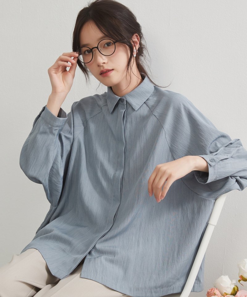 箱型蝙蝠袖宽松衬衫 - 女装衬衫 - 其他材质 