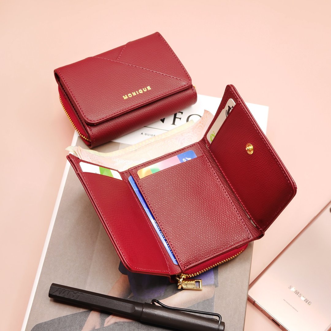 真皮短夹 Ellie Mini Wallet / Lipstick Red 红色的 - 皮夹/钱包 - 真皮 红色