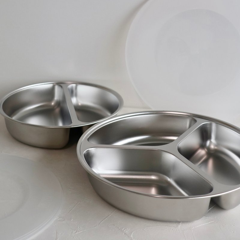 日本【SALUS 佐藤金属】二格圆餐盘S(附盖) / 三格圆餐盘L(附盖) - 盘子/餐盘/盘架 - 不锈钢 银色