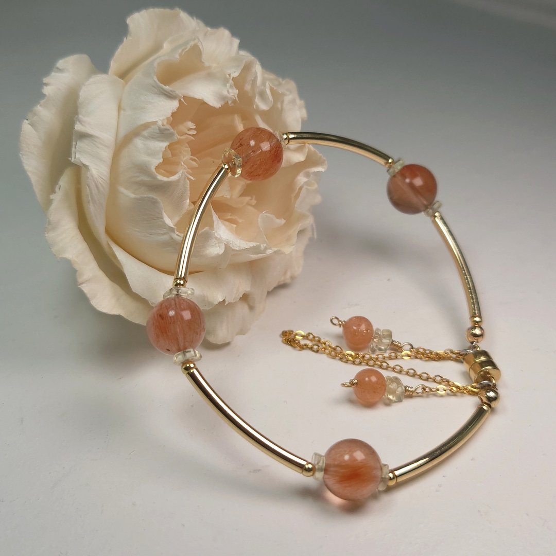 手链 红兔毛 水晶 黄水晶 日光石 包金 手珠 宝石 饰品 首饰 - 手链/手环 - 宝石 