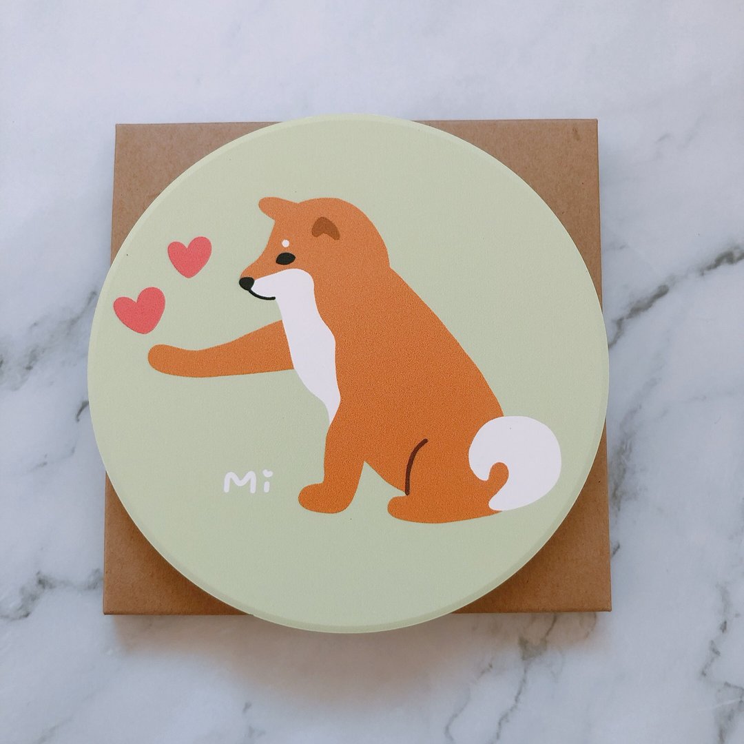 柴犬 圆形 吸水杯垫 预购中 - 杯垫 - 瓷 白色