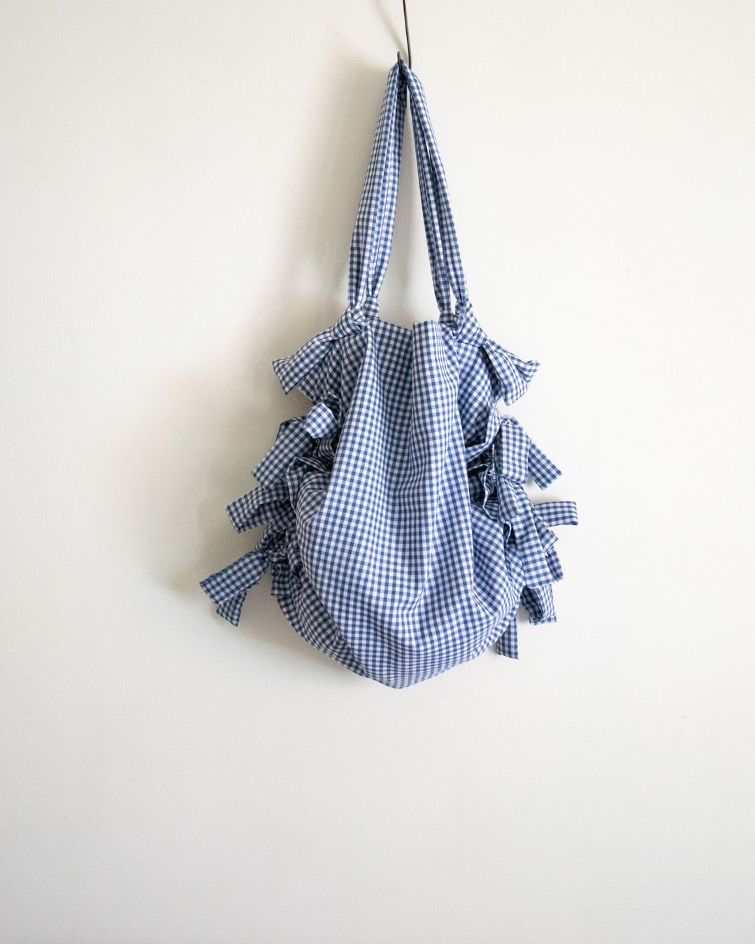 蝴蝶结绑带托特包 Ribbon Tote (L) | 蓝色野餐格纹 - 侧背包/斜挎包 - 聚酯纤维 蓝色