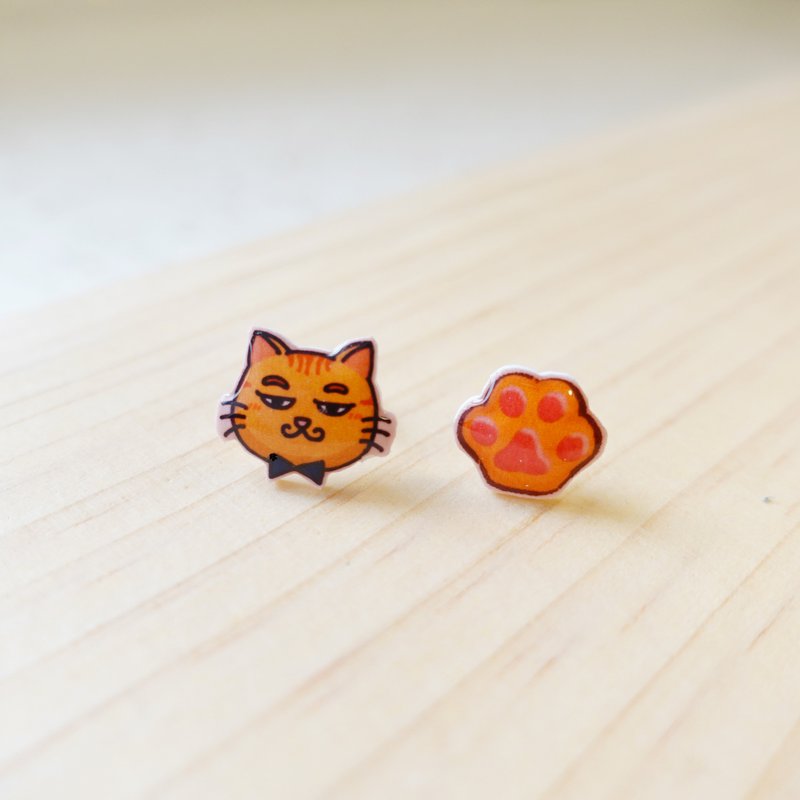 小彤画集 - 猫咪朴宝宝与肉球 - 耳环耳夹 - 耳环/耳夹 - 树脂 橘色