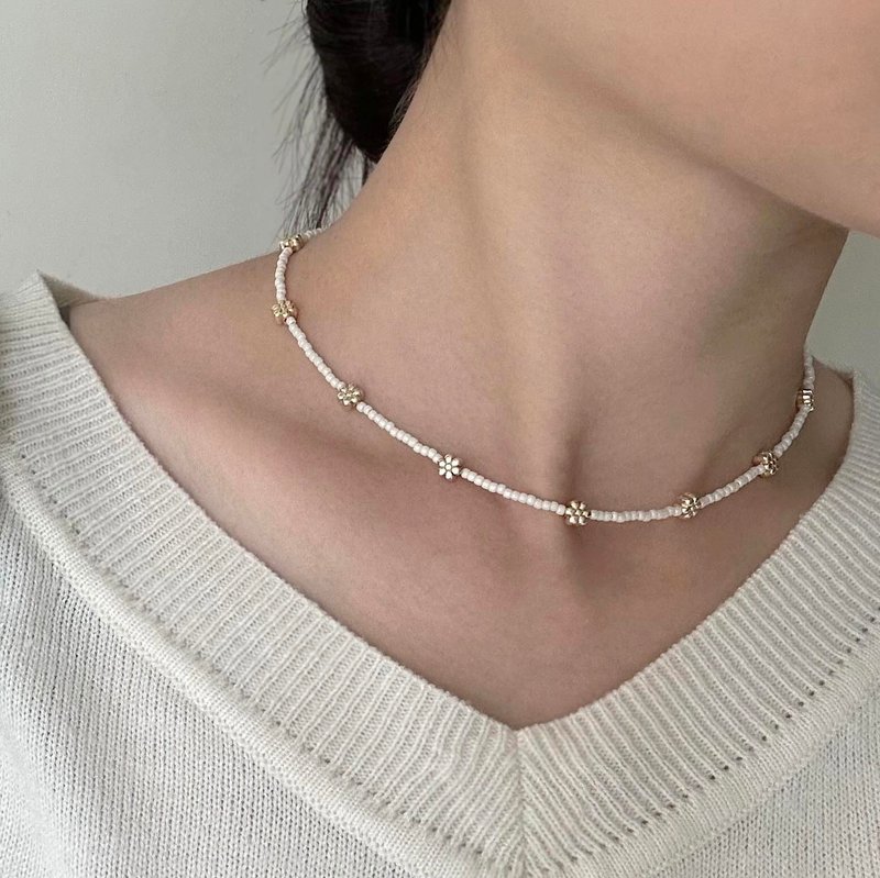 花的际遇 日本米珠项链 - 项链 - 贵金属 金色