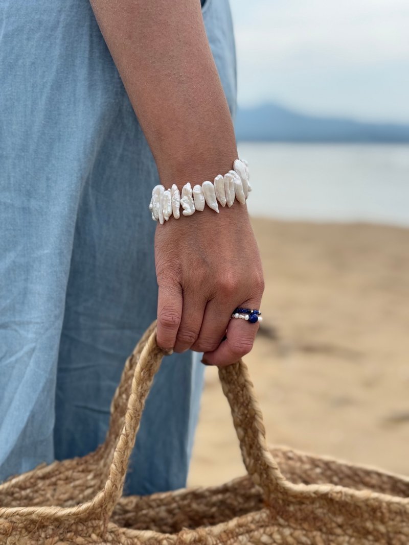 14KGF Freedom 巴洛克珍珠磁吸手链 - 手链/手环 - 珍珠 白色