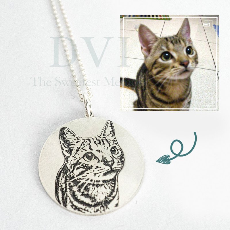 纯银照片影雕项链(圆牌) 生日礼物 亲情友情 雕刻定制 宠物纪念 - 项链 - 纯银 银色