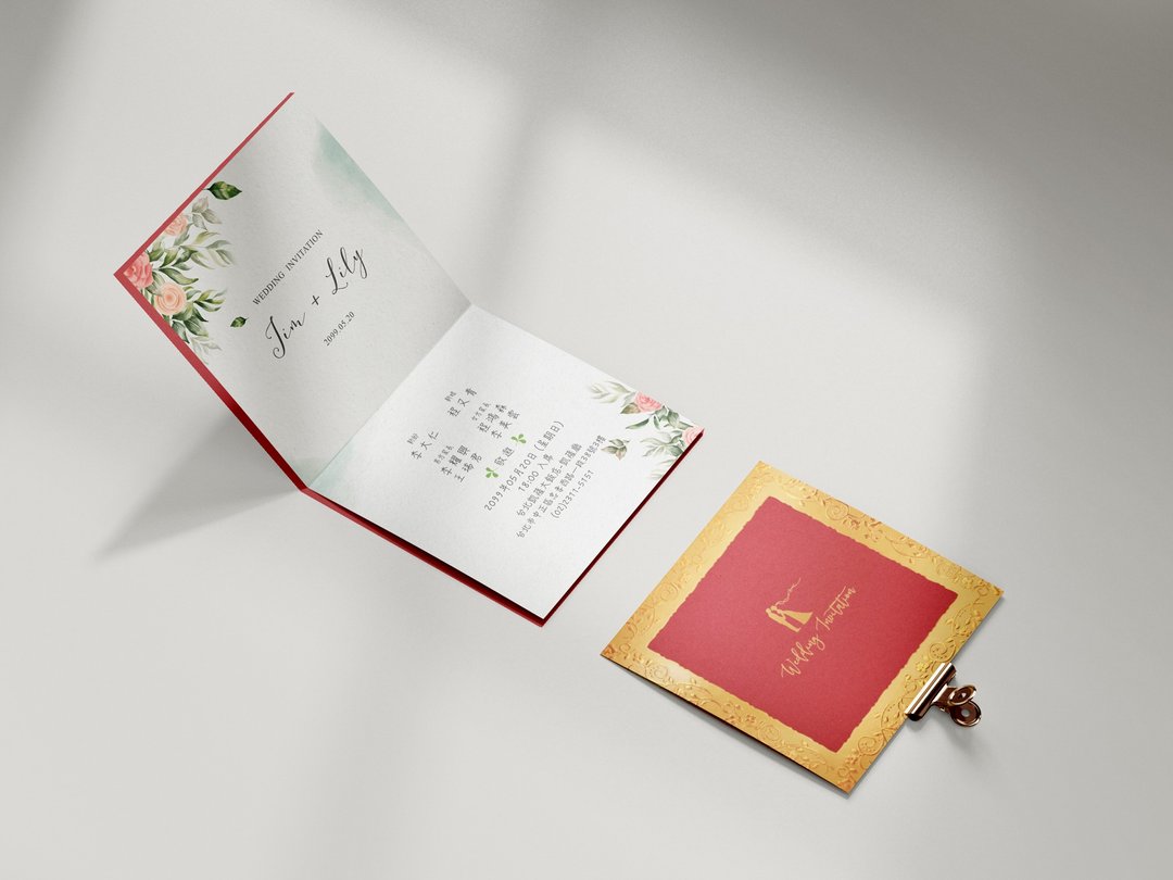 亘古之约-烫金外页开阖式喜帖 (上下翻) SN.B6507 - 卡片/明信片 - 纸 红色