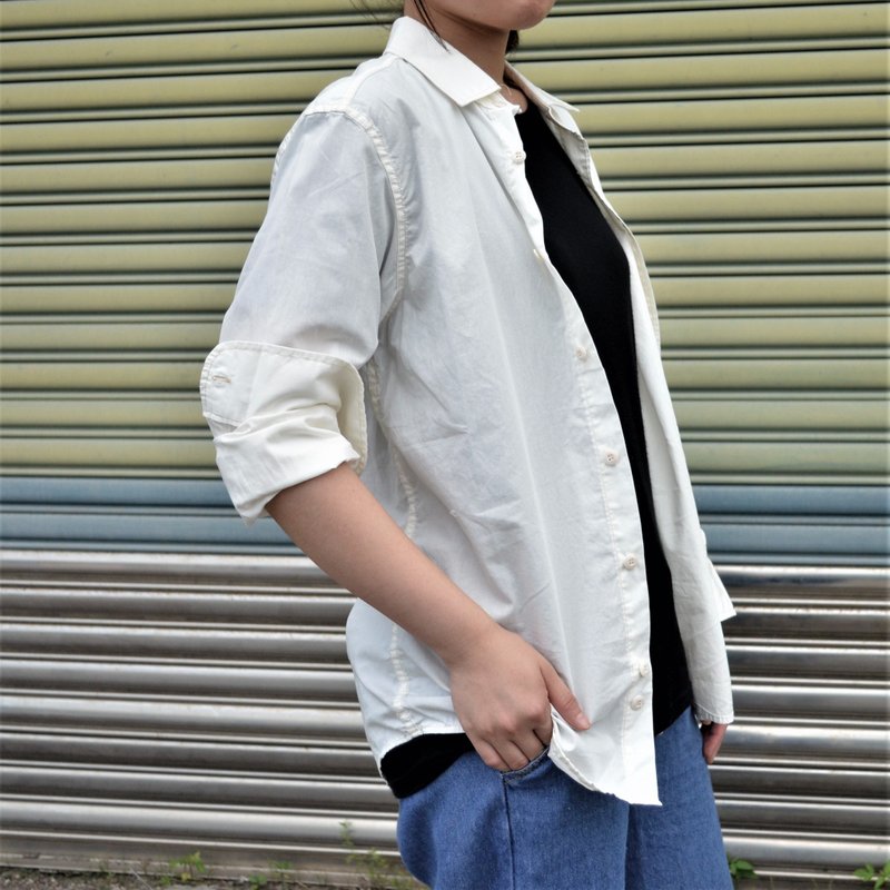 基本款 无染棉长袖衬衫 - 米白 - 男装衬衫 - 棉．麻 白色