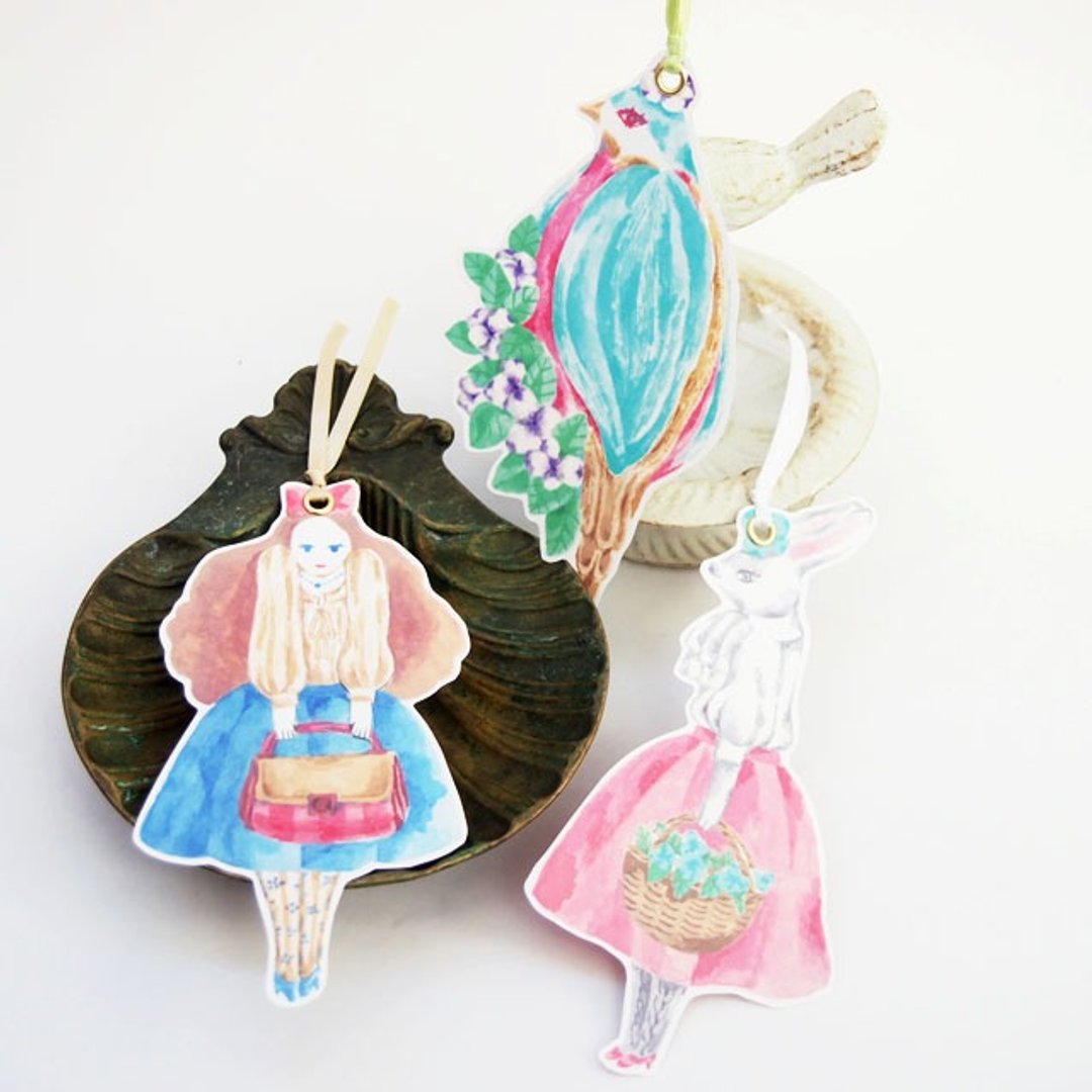bookmark girl/rabitt/bird - 书签 - 纸 白色