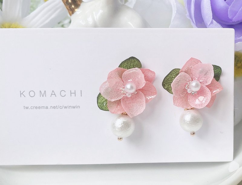 Spring of Violet (pink) - 耳环/耳夹 - 植物．花 粉红色