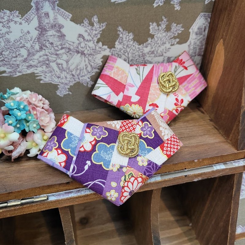 【和风带结编绳发夹 】和服款/弹簧夹/气质发夹 - 发饰 - 棉．麻 紫色