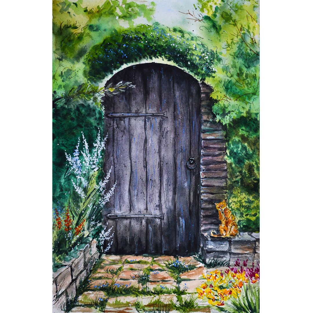 Original Watercolor Door Sketch Painting Architecture Home Wall Art - 海报/装饰画/版画 - 纸 多色