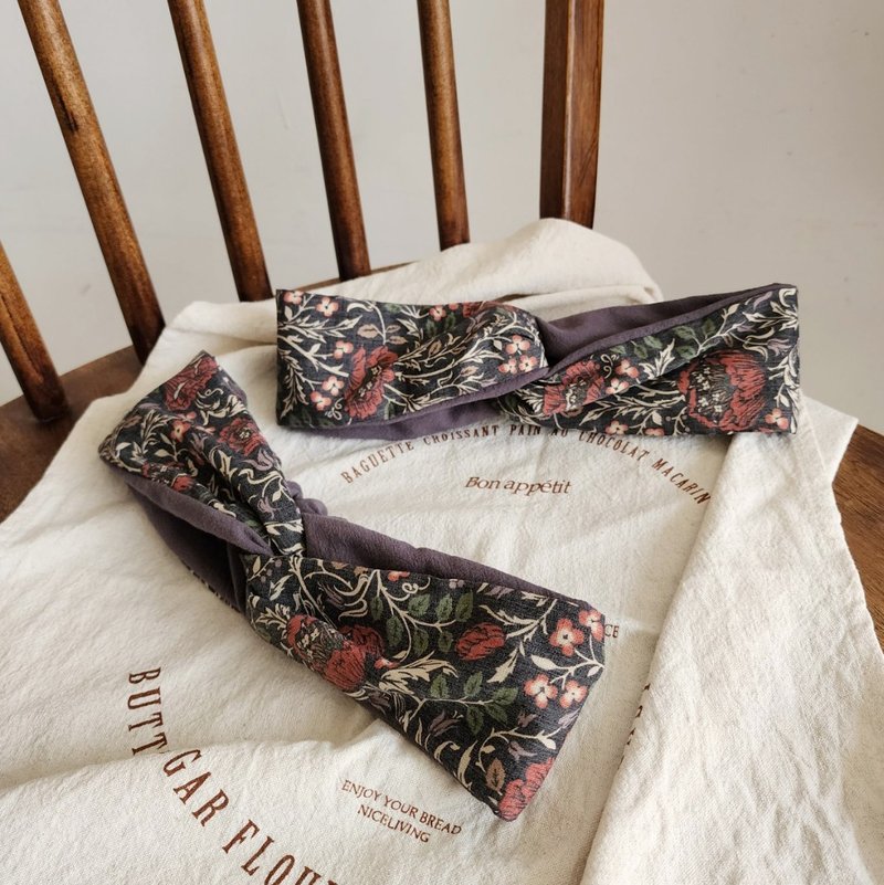 MIX 博物花园馆 日本布限量款 交叉发带/发饰 - 发带/发箍 - 棉．麻 黑色