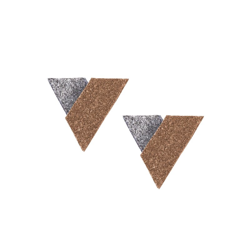 【Camouflage系列】爱心V耳环 棕色 - 耳环/耳夹 - 其他人造纤维 灰色