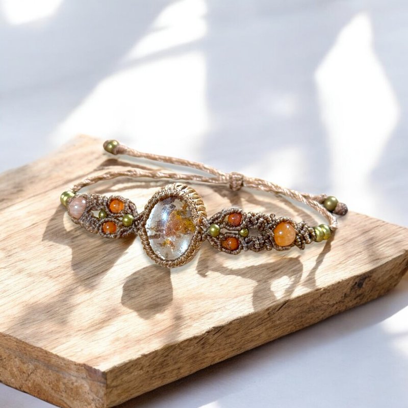 Crystoria Stone | Macrame | 南美蜡线 | 手链 | 彩幽灵 - 手链/手环 - 宝石 咖啡色