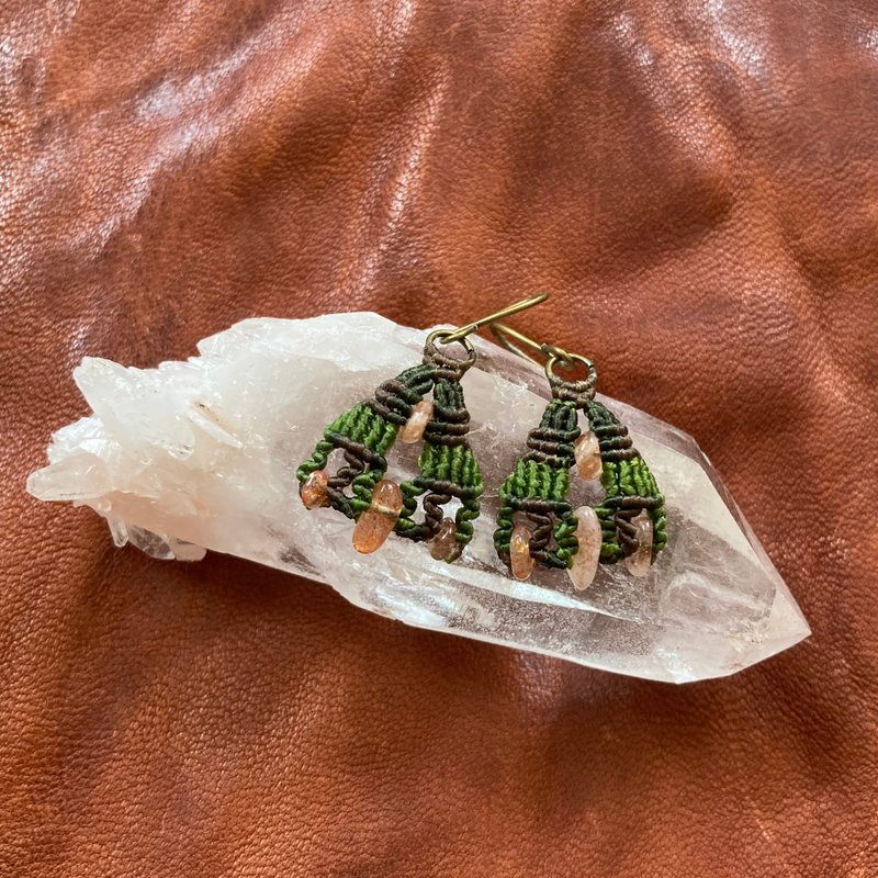 日光石流苏耳针 - 耳环/耳夹 - 石头 橘色