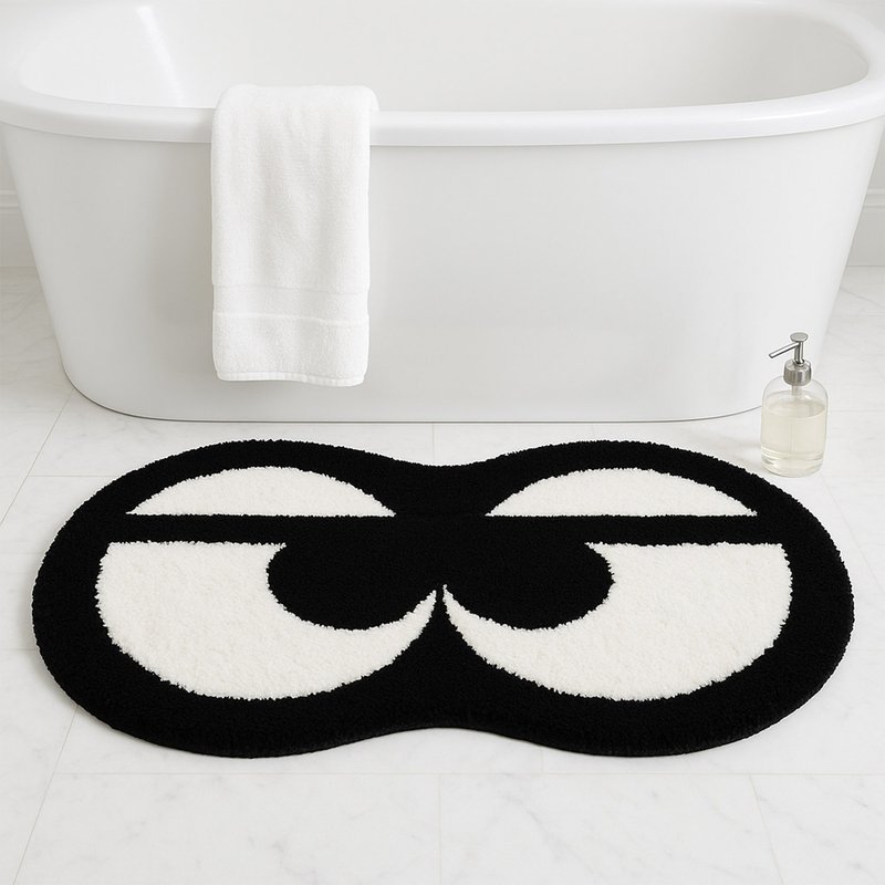 搞怪大眼怪簇绒浴室地垫可爱脚垫吸水防滑浴垫居家装饰礼物 - 地垫/地毯 - 聚酯纤维 白色