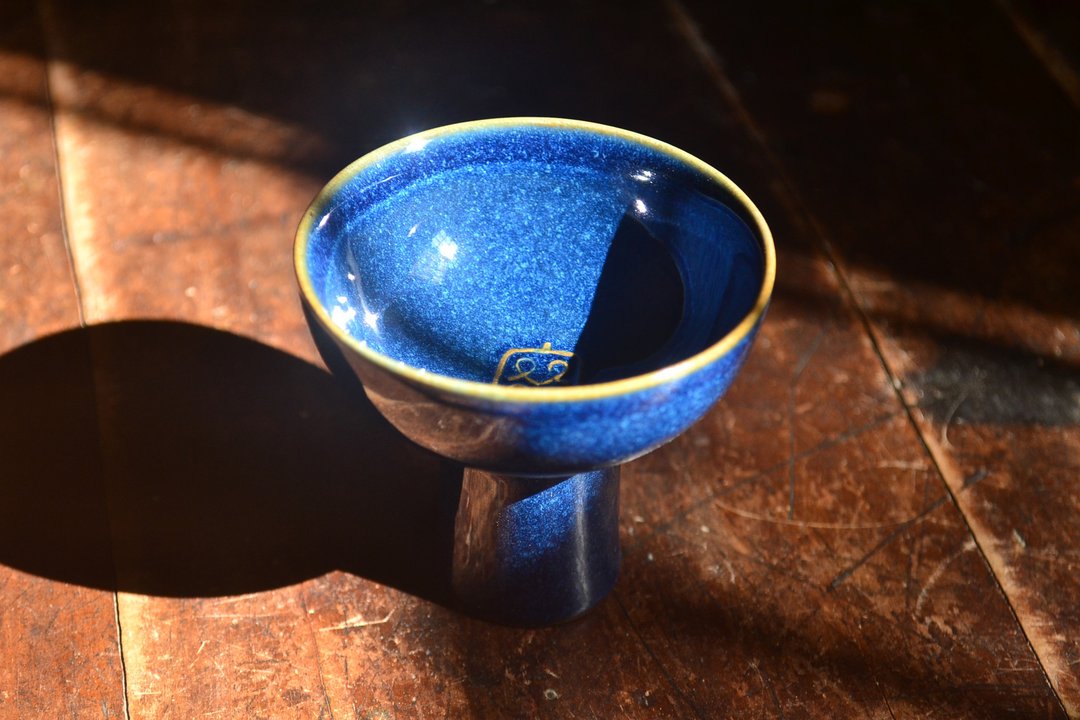 湛放蓝小高足杯 手冲滤杯 咖啡滤杯 咖啡滤器 新年礼物 - 咖啡壶/周边 - 瓷 蓝色