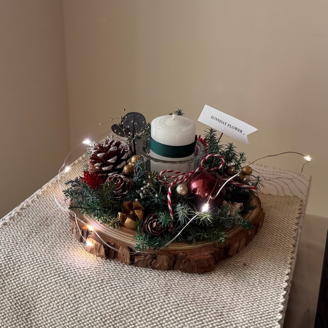 【圣诞烛台】圣诞花圈 永生雪松 交换礼物 圣诞礼物 圣诞布置 - 干燥花/捧花 - 植物．花 