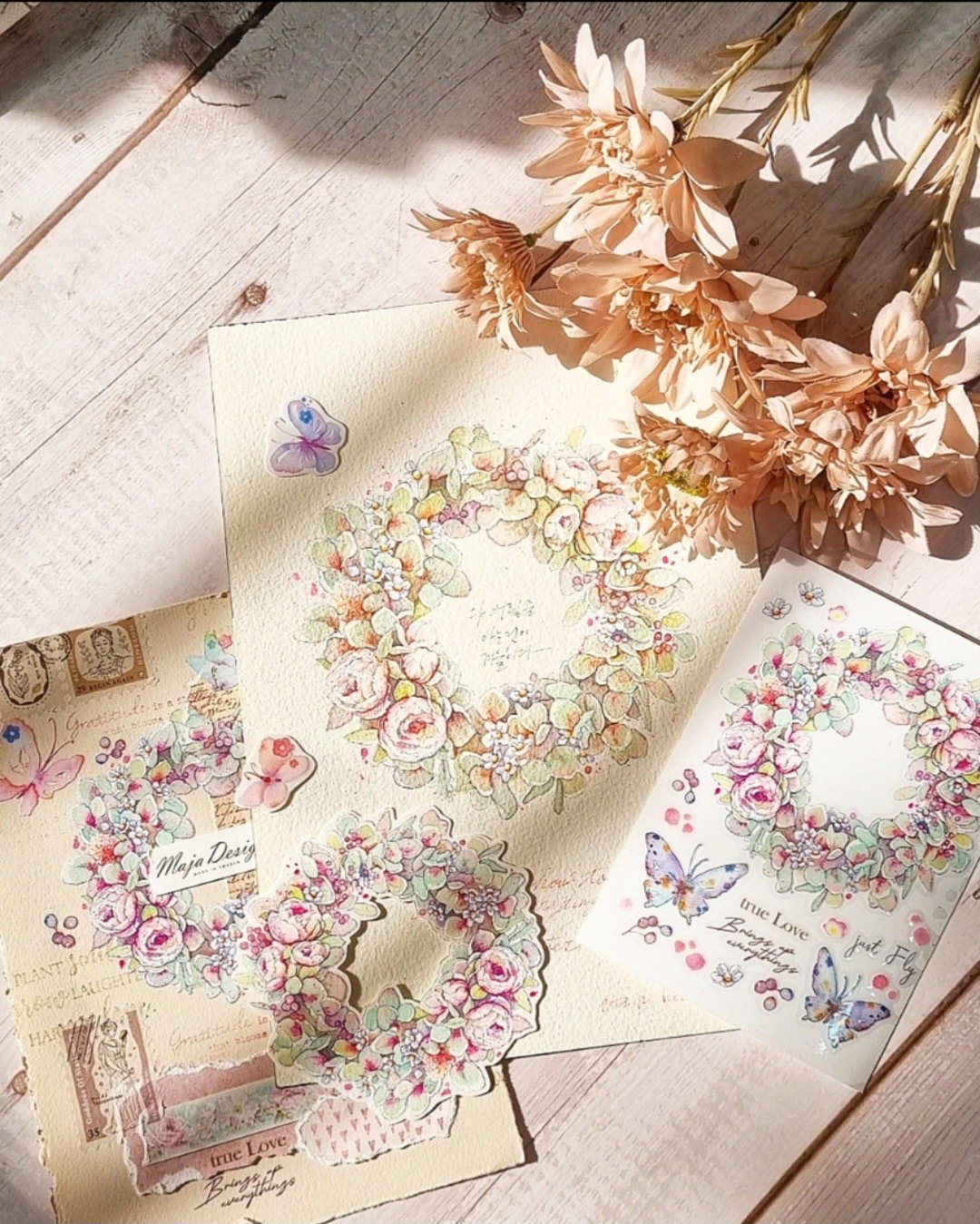 rub on sticker / Flower lease - 贴纸 - 塑料 