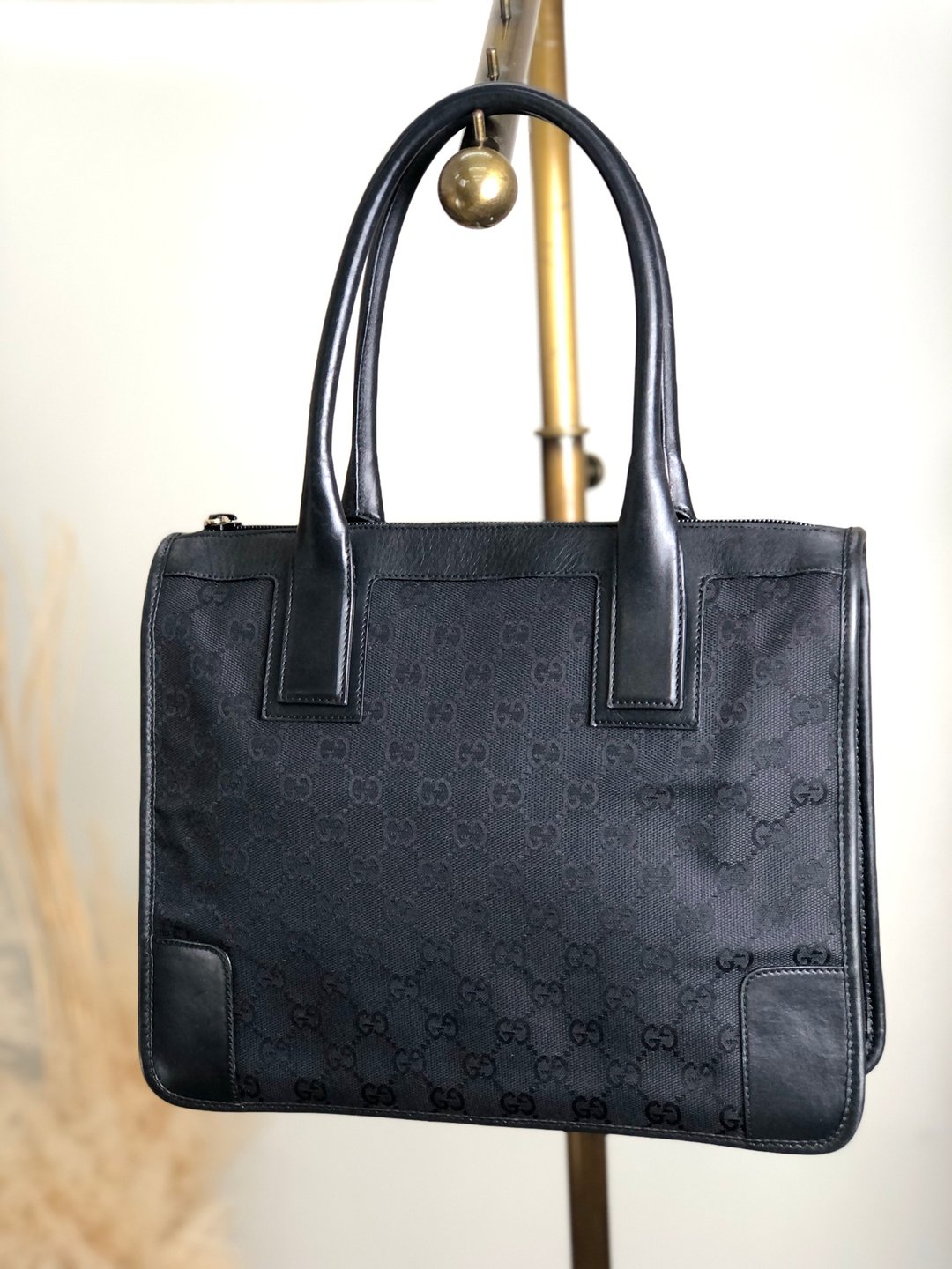 【日本直送，名牌二手包装】GUCCI 古驰 GG 手袋黑帆布 vintage复古老v6f6ud - 手提包/手提袋 - 棉 黑色