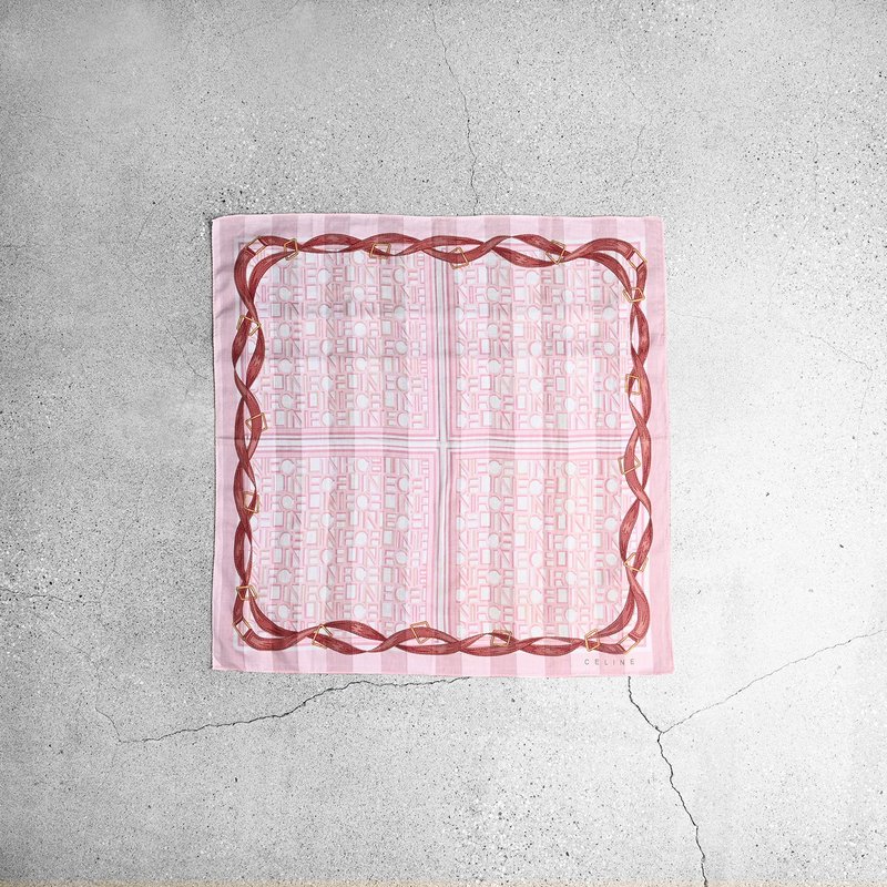 Celine 古董方巾 / Vintage 台北古着店 - 手帕/方巾 - 棉．麻 粉红色