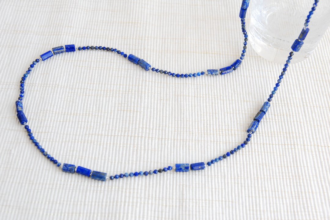 Two types of lapis lazuli long necklace - 项链 - 半宝石 蓝色