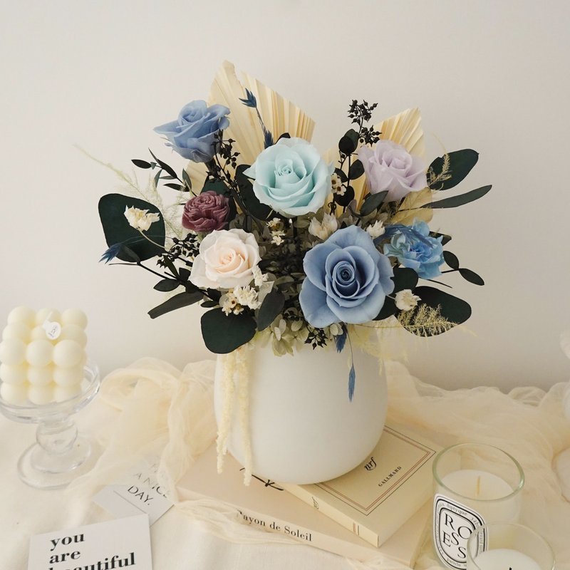 永生花开幕花礼大肚盆花-蓝紫色 - 干燥花/捧花 - 植物．花 蓝色