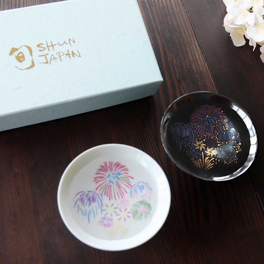 Cold fireworks flat cup pair set A vessel to enjoy the season when the color changes depending on the temperature - 酒杯/酒器 - 瓷 白色