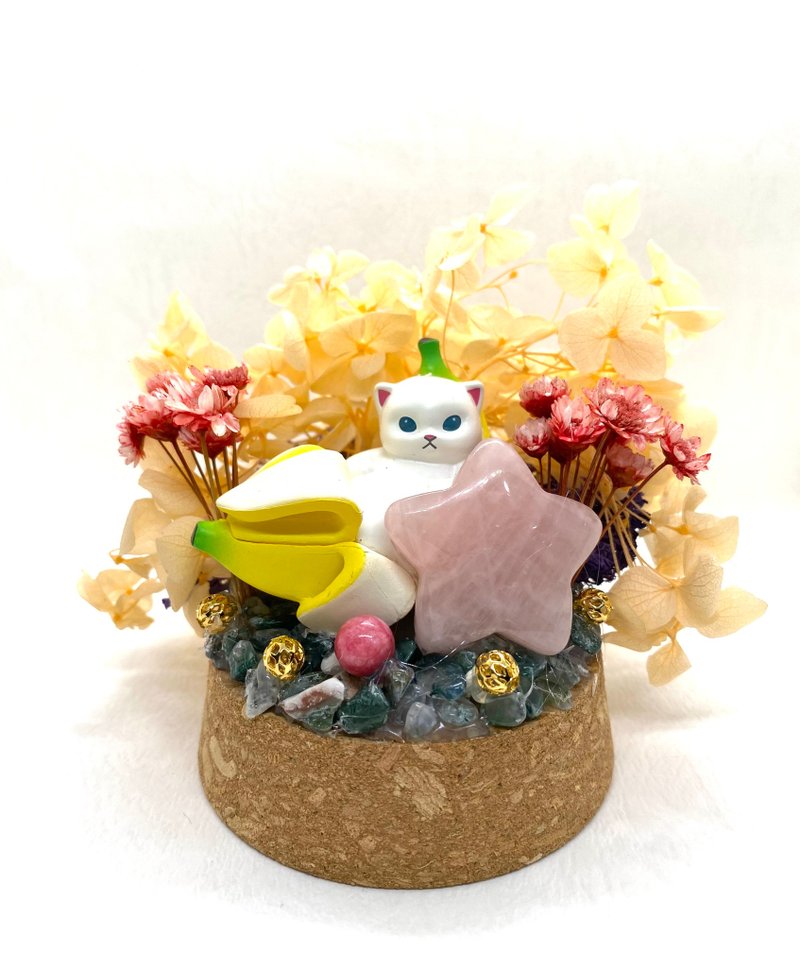 猫咪与粉晶星星/红纹石-水晶公仔干燥花摆设 - 摆饰 - 水晶 