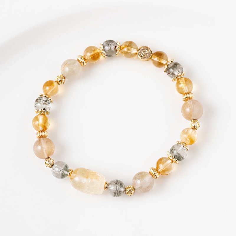 (招财必备) 貔貅 | 黄水晶 黄塔晶 绿幽灵 金发晶 | 天然水晶手链 - 手链/手环 - 水晶 金色