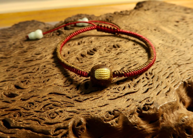 2024本命年转好运天然沉香珠镶嵌五条经文手绳 手链 转运珠 - 手链/手环 - 木头 