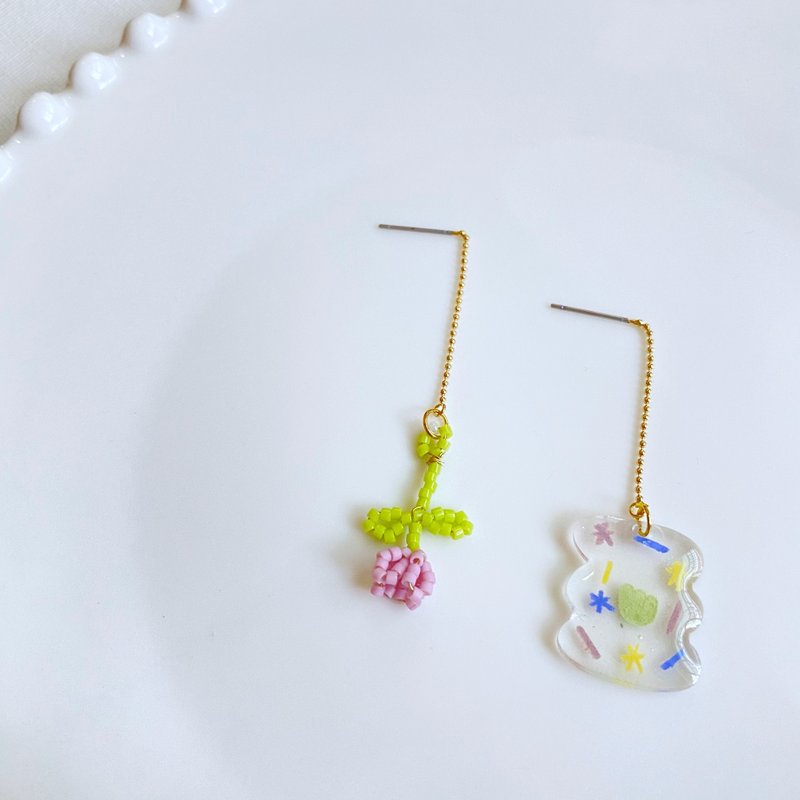 郁金香-针式/夹式耳环 - 耳环/耳夹 - 树脂 卡其色